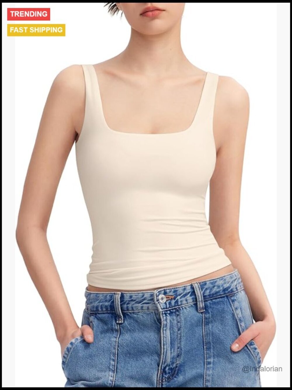 Square Neck Tank Top Sleeveless Double Lined Basic Top
